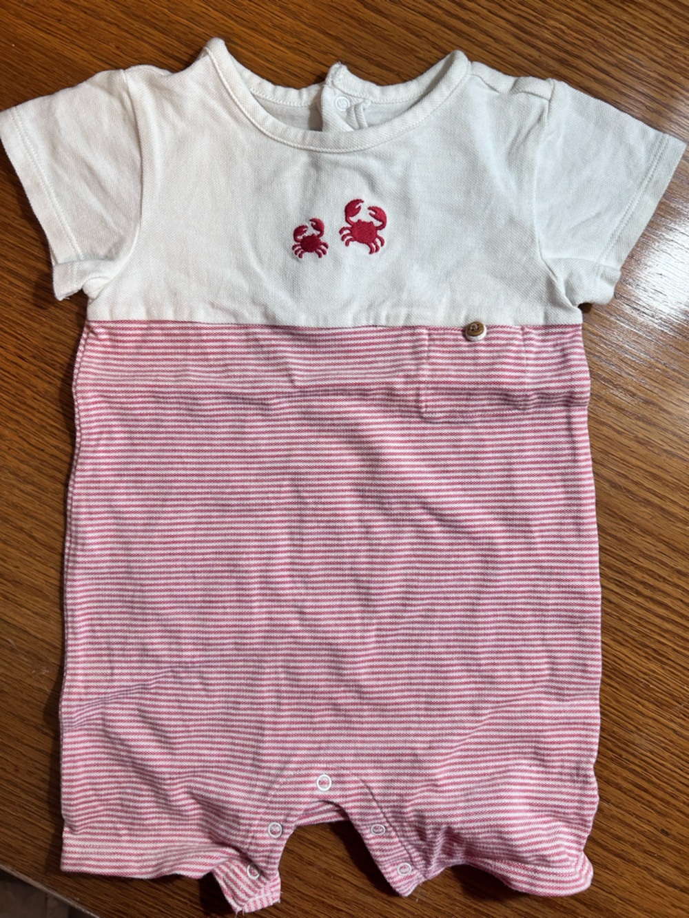 Janie and Jack White Tee with Pink Striped Bodice and Crab Appliqués